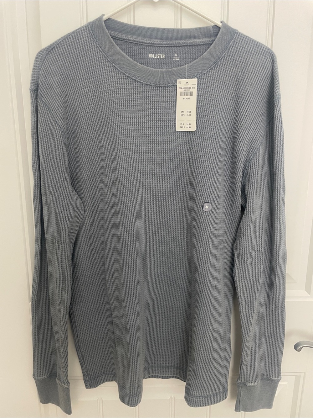 Hollister Waffle Knit Long Sleeve Tee - Light Blue Gray